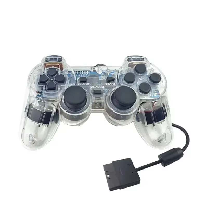 Gaming Console Handle - Pegangan Gamepad Pengontrol PS2 Berkabel Transparan