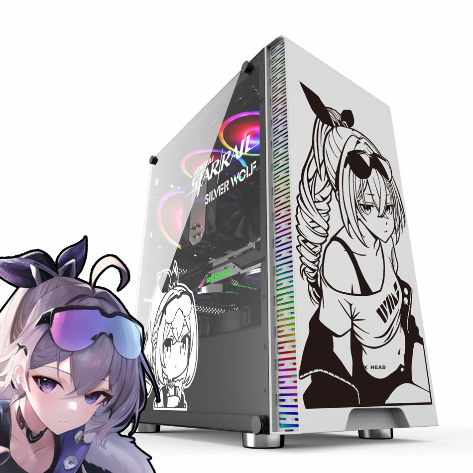 Console Gaming Pc Case - Stiker Anime Silver Wolf untuk Casing